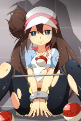  10s 1girl absurdres angry bdsm black_pantyhose bondage bound brown_hair creatures_(company) frown game_freak gen_1_pokemon green_eyes hair_bun highres jewelry kotomuke_fuurin long_hair looking_at_viewer navel necklace nintendo pantyhose peril pokemon pokemon_(creature) pokemon_bw2 raglan_sleeves ribbon rosa_(pokemon) scratches single_hair_bun sitting skirt solo spread_legs tears third-party_edit torn_clothes very_long_hair visor_cap voltorb  rating:Questionable score:56 user:Sempied2