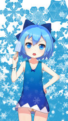1girl adapted_costume alternate_costume bandaid bandaid_on_pussy blue_dress blue_eyes blue_hair blush bracelet chestnut_mouth cirno dress female_focus food hair_ribbon head_tilt highres ice_cream jewelry loli looking_at_viewer matching_hair/eyes microdress no_panties no_wings open_mouth popsicle pussy ribbon short_hair sleeveless snowflakes solo taku_michi touhou rating:Explicit score:49 user:Domestic_Importer