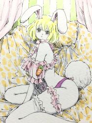  bed bedroom blonde_hair carrot_(one_piece) drape furry furry_female gamenamepuipui highres lingerie one_piece pillow rabbit_ears rabbit_girl rabbit_tail short_hair underwear  rating:Questionable score:30 user:CreditCard