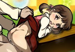  1boy 1girl age_difference bent_over brown_hair clothed_sex clothes_lift cum cum_in_pussy doujima_nanako dress dress_lift hair_ribbon jcm2 loli looking_back persona persona_4 rape ribbon sex sex_from_behind tears twintails vaginal  rating:Explicit score:809 user:Teknically