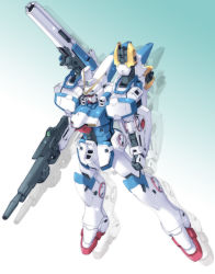  afterimage clenched_hand gradient_background green_background green_eyes gun gundam holding holding_gun holding_weapon kimizuka_aoi looking_ahead mecha mobile_suit no_humans robot science_fiction solo v-fin v_gundam victory_gundam weapon 