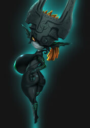  1girl ass breasts colored_sclera colored_skin completely_nude curvy female_focus full_body highres huge_ass huge_breasts ikataishogun_(king_squid) long_hair looking_at_viewer midna multicolored_skin nintendo nude orange_hair pointy_ears ponytail red_eyes sharp_teeth solo teeth the_legend_of_zelda the_legend_of_zelda:_twilight_princess thick_thighs thighs two-tone_skin wide_hips yellow_sclera 