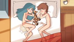  1boy 1girl aftersex alarm_clock aqua_hair bed bed_sheet bedroom blush brown_hair child_on_child clock completely_nude cum cum_in_pussy cum_pool cum_stain cumdrip david_(hilda) drawer erection flat_chest foreskin from_above full_body giraffe happy highres hilda hilda_(hilda) implied_sex loli long_hair looking_at_another lying mangamaster navel nipples nude on_side penis pillow profile short_hair shota skinny smile stuffed_animal stuffed_toy thighs  rating:Explicit score:634 user:naruto.usaki.123@gmail.com
