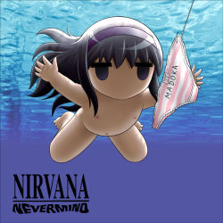 1girl aged_down akemi_homura album_cover album_cover_redraw baby barefoot black_hair cover derivative_work fishing_hook fishing_line fishing_lure flat_chest hairband jitome loli long_hair mahou_shoujo_madoka_magica mahou_shoujo_madoka_magica_(anime) navel nevermind nipples nirvana_(band) no_mouth nude panties parody purple_eyes shingyouji_tatsuya solid_circle_eyes solo striped_clothes striped_panties underwater underwear rating:Questionable score:49 user:danbooru