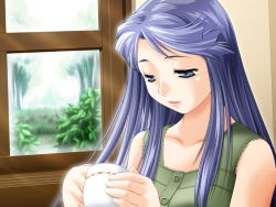  1girl indoors kami_tama_~kami-sama_no_tamago~ purple_eyes purple_hair yukishiro_yoshi 