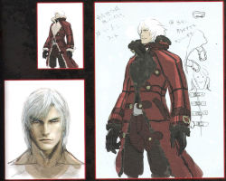 1boy alternate_costume belt belt_buckle buckle capcom coat commentary concept_art devil_may_cry_(series) devil_may_cry_4 gloves male_focus official_art red_theme solo text_focus trench_coat tsuchibayashi_makoto white_hair rating:Sensitive score:7 user:GirlymaN