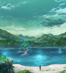  anime_screenshot cloud cloudy_sky fantasy floating forest highres lake landscape mountain nature outdoors sasaki_(sasaki_to_p-chan) sasaki_to_p-chan scenery screencap sky stitched third-party_edit water  rating:General score:4 user:protoss