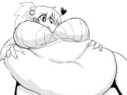 1girl artist_request belly belly_grab blush breasts fat large_breasts monochrome obese tagme rating:Questionable score:5 user:Juni221