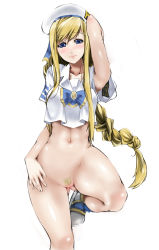 00s 1girl abubu alicia_florence aria_(manga) arm_up armpits blonde_hair blonde_pubic_hair blouse blue_eyes bottomless braid breasts cleft_of_venus facing_viewer female_pubic_hair hat hip_focus lips long_hair looking_at_viewer medium_breasts navel no_pants pubic_hair pussy shirt solo standing standing_on_one_leg thick_thighs thighs uncensored very_long_hair white_shirt wide_hips rating:Explicit score:166 user:danbooru