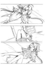  1girl blush clothed_masturbation comic female_focus female_masturbation indoors masturbation monochrome polka solo source_request trusty_bell  rating:Explicit score:3 user:unso