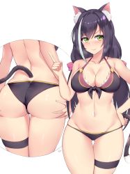 1girl alternate_breast_size animal_ear_fluff animal_ears artist_name ass ass_grab bikini black_hair blush breasts cat_ears cat_girl cat_tail cleavage collarbone commentary front-tie_bikini_top front-tie_top grabbing_own_ass green_eyes hands_on_own_hips highres karyl_(princess_connect!) karyl_(summer)_(princess_connect!) kuavera large_breasts light_smile long_hair multicolored_hair navel pointing princess_connect! signature solo streaked_hair sweatdrop swimsuit tail thigh_gap thigh_strap thighs very_long_hair white_background rating:Sensitive score:79 user:danbooru