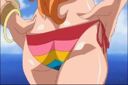  animated animated_gif ass bikini breasts huge_breasts long_hair lowres nami_(one_piece) one_piece orange_hair swimsuit tattoo  rating:Questionable score:131 user:Kolibrie