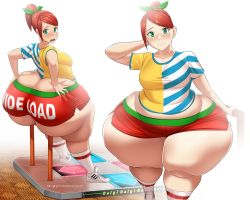 1girl ass bad_id bad_twitter_id blush breasts butt_crack dance_dance_revolution fat green_eyes hair_ribbon highres huge_ass medium_breasts original ponytail red_hair ribbon shoes short_shorts shorts sneakers thick_thighs thighs toroboro wide_hips rating:Questionable score:35 user:Odrum2