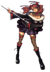 1girl amy_sorel bare_shoulders boots breasts choker dress drill_hair female_focus fishnet_thighhighs fishnets flower full_body fur_trim gothic_lolita lace legs lolita_fashion red_eyes red_hair rose short_twintails solo soul_calibur soulcalibur soulcalibur_iv sword thighhighs twintails weapon rating:Sensitive score:27 user:twilight_jester
