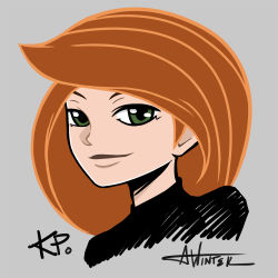  1girl albireo_winter artist_name cropped_torso facing_viewer green_eyes grey_background kim_possible_(series) kim_possible lipstick long_hair looking_at_viewer makeup orange_hair simple_background solo  rating:Sensitive score:10 user:TheSong