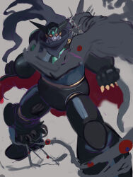  absurdres alien armor black_armor black_getter black_scarf cape colored_sclera colored_skin extra_eyes flat_color getter_robo glowing glowing_eyes grey_cape grey_skin highres humanoid_robot joints kaijuu magett mask mecha mouth_guard mouth_mask red_cape red_eyes robot robot_joints scarf science_fiction shin_getter_robo simple_background sketch spiked_knuckles super_robot tentacles two-sided_cape two-sided_fabric yellow_sclera 