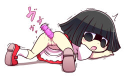  1girl anal anal_object_insertion black_eyes black_hair blunt_bangs blush bob_cut dildo from_behind hanako-san_(youkai_watch) loli no_panties nollety object_insertion open_mouth pussy sex_toy short_hair simple_background solo tears vibrator vibrator_in_anus white_background youkai_(youkai_watch) youkai_watch 