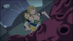 2girls animated animated_gif armlet blonde_hair bouncing_breasts bracelet breasts brown_hair cleavage coco_(fairy_tail) fairy_tail jewelry large_breasts long_hair lucy_heartfilia multiple_girls rating:Questionable score:67 user:von_karma