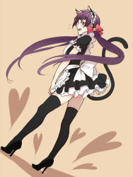  1girl alternate_costume animal_ears ao_no_exorcist artist_request bell black_dress black_thighhighs bow cat_ears cat_girl cat_tail dress female_focus from_side full_body headdress high_heels kamiki_izumo long_hair maid maid_headdress one_eye_covered open_mouth purple_hair shoes solo standing tail thighhighs  rating:Sensitive score:37 user:Pikaboo