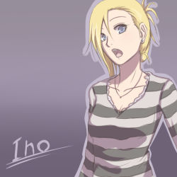  1girl blonde_hair blue_eyes earrings female_focus free-da gradient_background jewelry naruto naruto_(series) necklace open_mouth solo yamanaka_ino 