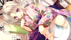 10s 1girl annoyed barefoot black_ribbon blush censored clothes_lift clover dutch_angle feet floral_print four-leaf_clover game_cg hair_ribbon indoors japanese_clothes kimono kimono_lift long_hair looking_at_viewer love_2_quad mosaic_censoring naruse_hirofumi pee peeing pink_eyes pink_kimono pussy ribbon solo squatting toes toilet toilet_use toudou_chitose towel white_hair wooden_floor rating:Explicit score:36 user:danbooru