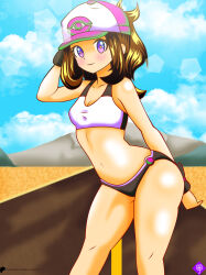  absurdres breasts cap creatures_(company) desert game_freak highres hilda_(pokemon) lucky-jj nintendo patreon pokemon pokemon_bw simple_background small_breasts tagme  rating:General score:9 user:ches1re
