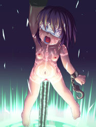 1girl barefoot blindfold breasts brown_hair censored chain feet flat_chest highres hook kaeru loli markings mosaic_censoring navel nipples nude object_insertion open_mouth pointless_censoring purple_hair pussy runes solo stomach_bulge toes vaginal vaginal_object_insertion rating:Explicit score:42 user:i_am_gundam