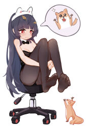 1girl absurdres animal_ears barefoot blue_archive blunt_bangs bob_(pixiv49522586) breasts bright_pupils cleavage fake_animal_ears highres leotard long_hair miyu_(blue_archive) pantyhose playboy_bunny red_eyes simple_background sitting small_breasts tagme white_background white_pupils rating:Sensitive score:27 user:danbooru