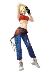  1girl armpits azuma_kyoutarou_(artist) belt blonde_hair blue_eyes blue_mary bracelet breasts capri_pants fatal_fury fingerless_gloves gloves image_sample jewelry large_breasts looking_at_viewer medium_breasts midriff navel official_art one_eye_closed open_mouth pants shoes short_hair smile sneakers solo standing the_king_of_fighters the_king_of_fighters_xiv twitter_sample  rating:Sensitive score:22 user:danbooru