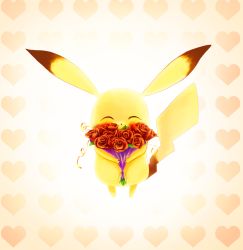 blush creatures_(company) dekus flower game_freak gen_1_pokemon happy heart highres mother&#039;s_day nintendo no_humans pikachu pokemon pokemon_(anime) pokemon_(creature) rose simple_background smile solo
