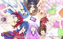  10s 2011 5pb_(neptunia) 6+girls :d ;o babydoll bare_shoulders blonde_hair blue_hair blush blush_stickers bow breasts brown_eyes brown_hair camisole cave_(neptunia) character_name choujigen_game_neptune_mk2 circle_formation cleavage compa company_name copyright_name d-pad dated emblem emoticon closed_eyes falcom_(neptunia) fang female_focus frills from_above green_eyes gust gust_(neptunia) hair_ornament hairband highres hug if_(neptunia) long_hair long_sleeves looking_at_another low_twintails lying medium_breasts mole multiple_girls nepgear neptune_(series) nippon_ichi_(neptunia) nisa official_art official_wallpaper on_back on_side one_eye_closed open_mouth orange_eyes orange_hair pajamas pink_eyes pink_hair pointing purple_eyes purple_hair red_hair ribbon short_hair short_sleeves sleepwear sleeveless sleeves_past_wrists small_breasts smile stuffed_animal stuffed_toy tsunako twintails wallpaper watermark wink |_|  rating:Questionable score:16 user:Aphrah