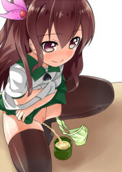 10s 1girl blush cup hair_ornament kantai_collection kisaragi_(kancolle) long_hair minamimachi_naname panties panties_around_leg peeing peeing_in_cup pussy shiny_skin skirt solo squatting uncensored underwear rating:Explicit score:32 user:Domestic_Importer