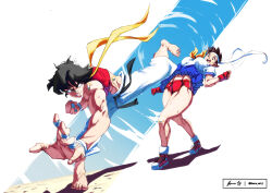  2girls capcom fight fighting highres kasugano_sakura makoto_(street_fighter) mauro_unit_1 multiple_girls street_fighter tagme 