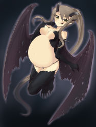  :d artist_request bat_wings brown_hair demon_girl horns licking long_hair open_mouth pregnant smile demon_girl tail third-party_edit wings  rating:Questionable score:27 user:tiredpro