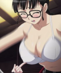  blush bra breasts cleavage covered_erect_nipples closed_eyes glasses hoods_entertainment large_breasts long_hair seikon_no_qwaser shiizaki_lulu underwear uno_makoto  rating:Questionable score:80 user:liudevon