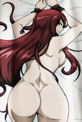  absurdres ass ass_focus bare_back bare_shoulders bed_sheet butt_crack cuffs erza_scarlet fairy_tail handcuffs highres nude official_art red_hair smile tattoo thighs  rating:Sensitive score:54 user:Inaho_Bremmy