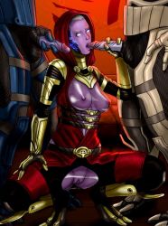 bloodfart breasts fellatio mass_effect nipples oral penis purple_skin pussy quarian squatting uncensored rating:Explicit score:0 user:microw