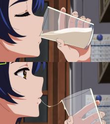 1girl blue_hair close-up cum cum_in_container cum_string cup female_focus from_side gokkun highres ooto_ai screencap third-party_edit wonder_egg_priority yellow_eyes rating:Sensitive score:199 user:HagenFromBoreas