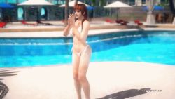 1girl 3d alternate_costume animated animated_gif ass bikini breasts brown_eyes brown_hair cleavage dead_or_alive dead_or_alive_xtreme dead_or_alive_xtreme_3_fortune female_focus hip_focus kasumi_(doa) large_breasts legs long_hair outdoors pool solo swimsuit water rating:Sensitive score:21 user:Aman2k16