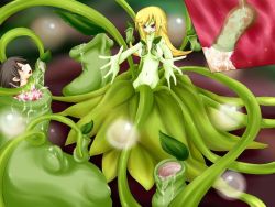  1boy 1girl artist_request blonde_hair breasts brown_eyes brown_hair captured carnivorous_plant censored cum cum_on_body green_tentacles hetero lactation large_breasts monster_girl mosaic_censoring nude penis penis_milking plant plant_girl shota source_request tentacles tentacles_on_male vore  rating:Explicit score:97 user:roy9th