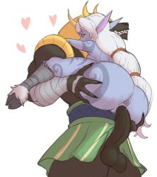 1boy 1girl animal_ears anus armor ass ass_grab bandages bandaged_arm bandaged_leg bandages bewbchan blue_skin body_markings clothed_male_nude_female colored_skin fingernails hair_tie heart hetero hooves hug interspecies league_of_legends nasus nude penis pointy_ears pussy sex sharp_fingernails skirt soraka_(league_of_legends) suspended_congress teeth testicles uncensored vaginal white_hair rating:Explicit score:62 user:xillusionsz