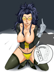  breasts cameltoe dr._naomi fishneak glasses grasshopper_manufacture high_heels highres large_breasts middle_finger nintendo nipples no_more_heroes panties shoes thighhighs torn_clothes underwear  rating:Explicit score:27 user:travisT