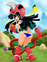  armor ass bikini chi-chi_(dragon_ball) dragon_ball highres loli son_goku swimsuit tomo2012 
