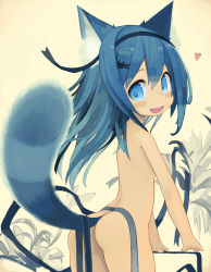 1girl animal_ears ass blue_eyes blue_hair blush cat_ears cat_tail hair_ornament hairband hairclip heart loli long_hair looking_at_viewer matching_hair/eyes nude open_mouth original pappii_(paprika_shikiso) paprika_shikiso ribbon smile solo tail rating:Questionable score:49 user:danbooru