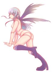  1girl boots doll_joints joints nipples nude rozen_maiden silver_hair simple_background solo suigintou tagme wings  rating:Explicit score:9 user:JohnSmith909-2