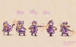  1girl absurdres animal_hands artist_name attack attack_trail blonde_hair boots bow coat command_input dated dress fighting_game hat hat_ribbon highres holding holding_umbrella jp_(street_fighter) long_hair mob_cap motion_lines multiple_views nero_augustus open_mouth parasol purple_dress red_scarf ribbon scarf skirt smile street_fighter street_fighter_6 touhou translation_request trench_coat umbrella yakumo_yukari yellow_eyes 