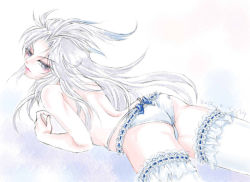  1boy androgynous artist_request ass crossdressing dissidia_final_fantasy final_fantasy final_fantasy_ix kuja lingerie long_hair male_focus panties purple_theme silver_hair solo tagme thighhighs trap underwear  rating:Questionable score:10 user:lunamoon7