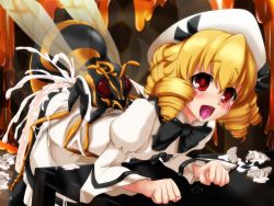  1girl bee bestiality blonde_hair blush bug clothed_sex cum drooling happy_sex hat insect luna_child on_table open_mouth red_eyes saliva sex sex_from_behind suramo table tongue touhou touhou_sangetsusei wings  rating:Explicit score:69 user:Cristian