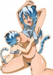  animal_ears blue_hair breasts cleavage duplicate flat_chest incest large_breasts loli nipples tigress yuri  rating:Questionable score:24 user:Reapersam
