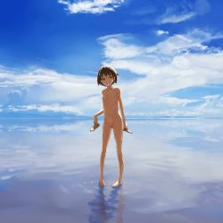 1girl bad_id bad_pixiv_id blush brown_hair cleft_of_venus cloud cloudy_sky day female_focus flat_chest full_body groin happy highres holding loli looking_at_viewer navel nipples nude ocean open_mouth original outdoors pigeon-toed pussy salt_flats sandals unworn_sandals scenery short_hair skinny sky smile solo standing standing_on_liquid uncensored yamada_(gotyui) rating:Explicit score:335 user:danbooru